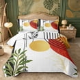 thumbnail image 1 of Castle Fairy Abstract Golden Botanical Quilt Full 3-Piece,Mid Century Sun Arc Graphic Full Bedspread Sets,Red Emerald Black,1 Coverlet and 2 Pillowcases, 1 of 7
