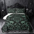 thumbnail image 1 of Castle Fairy Abstract Gothic Skull Quilt King,Boho Flower Damask King Coverlet Set,Black Sage, 1 of 7