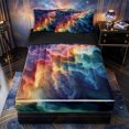 thumbnail image 1 of Castle Fairy Abstract Gradient Swirl Wave Zipper Twin Comforter Sets with Fitted Sheet and 2 Pillowcases,Layered Fluid Marble Texture Zipper Bedding Set,Purple Orange,Black Reversible,4-Piece, 1 of 6