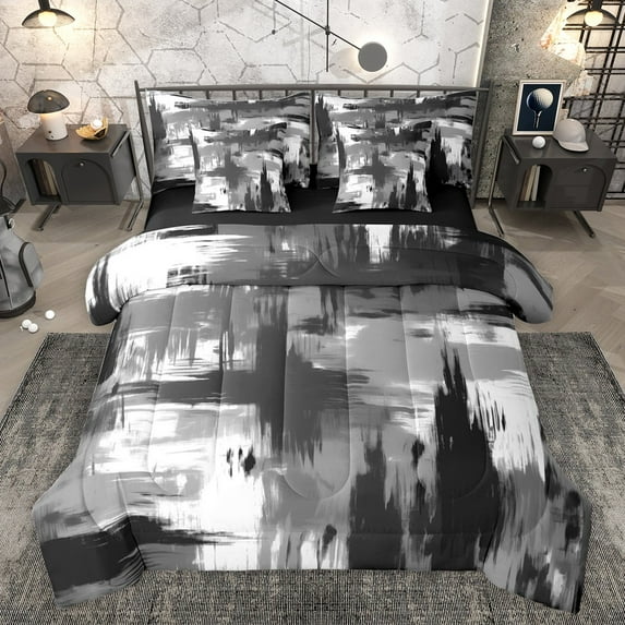 Castle Fairy Abstract Graffiti Boy Girl Bedding Comforter Set 7 Pieces,Vintage Aesthetic Full Bedding Set Lightweight,Minimalist Geometric Plaid Fitted Sheet Flat Sheet,Breathable Home Decor