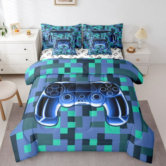 Castle Fairy Abstract Hexagon Gamer Bedding Comforter Set,Video Game King Bedding Sets