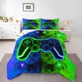 thumbnail image 1 of Castle Fairy Abstract Hexagon Gamer Full Size Comforter Sets,Black Blue Green Bedding Sets, 1 of 8