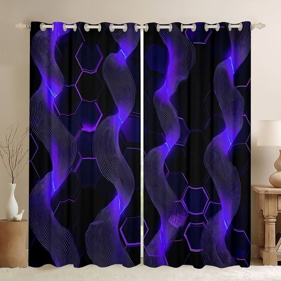 Castle Fairy Abstract Hexagon Honeycomb Blackout Curtains Set of 2 (52x84 Each) for Teens Boys Girls,Gradient Spiral Stripes Window Curtains,Futuristic Geometric Curtains and Drapes