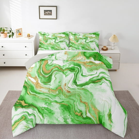 Castle Fairy Abstract Marble 2Pcs Bedding Comforter Set for Boys Girls Children,Gradient Marbling Watercolor Twin Comforter Sets,Gold Metallic Breathable Bedding Set,Luxury Bedroom Decor