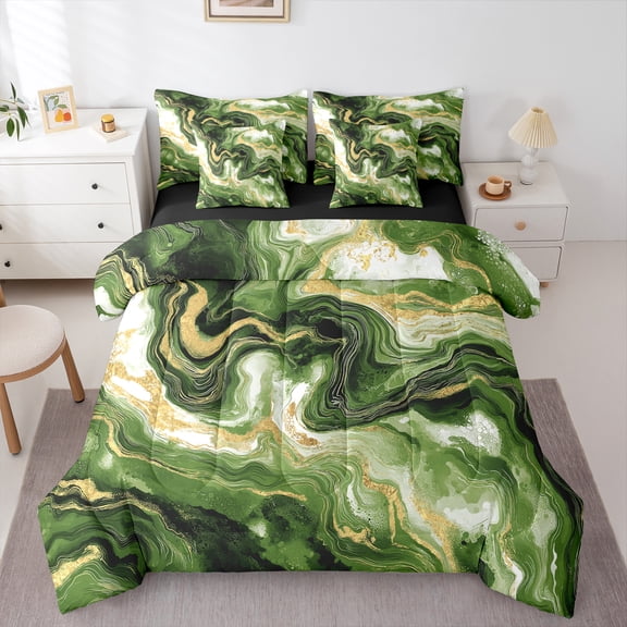 Castle Fairy Abstract Marble 7-Piece Bedding Comforter Set for Boys Girls Children,Gradient Marbling Watercolor King Bedding Sets,Gold Metallic Ultra Soft Bed Sheets,Luxury Bedroom Decor