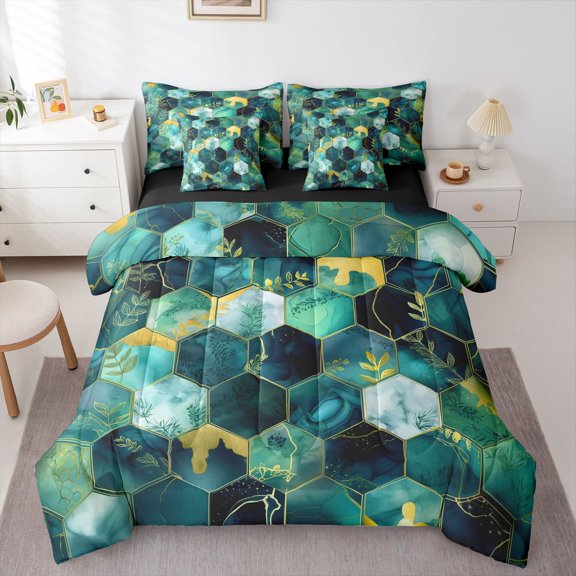 Castle Fairy Abstract Marbling Hexagon Twin Bedding Sets,Honeycomb Bedding Comforter Set