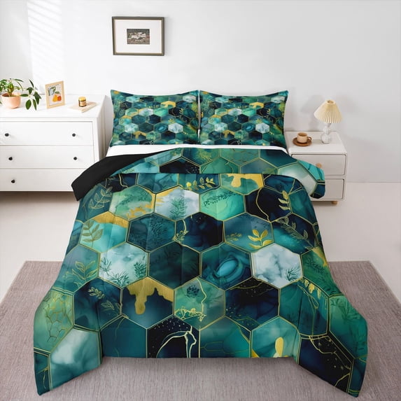 Castle Fairy Abstract Marbling Hexagon Twin Comforter Sets,Geometric Honeycomb Bedding Set