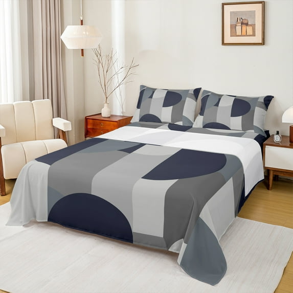 Castle Fairy Abstract Minimalist 3Pcs Twin Sheet Sets for Teens Girls Boys,Geometric Semicircle Twin Fitted Sheet,Vintage Aesthetic Breathable Flat Sheet,Super Cozy Room Decor