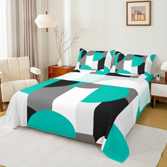 Castle Fairy Abstract Minimalist 4-Piece Full Size Sheets for Teens Girls Boys,Geometric Semicircle Bed Sheets,Vintage Aesthetic Lightweight Sheet Sets,Super Cozy Room Decor