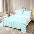 thumbnail image 1 of Castle Fairy Abstract Minimalist Vertical Strip Bed Sheets 4-Piece,Geometric Linear Texture Full Size Sheets,White Sky Cyan,1 Flat Sheet, 1 Fitted Sheet and 2 Pillowcases, 1 of 7