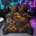 thumbnail image 1 of Castle Fairy Abstract Neon Block 7-Piece Twin Bedding,Minimalism Glowing Geometric Bedding Comforter Set,Orange Black,Reversible, 1 of 7