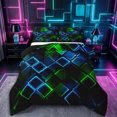 thumbnail image 1 of Castle Fairy Abstract Neon Block Full Size Comforter Sets 3-Piece,Minimalism Futuristic Cubes Bedding Comforter Set,Green Blue Black,Reversible,1 Comforter and 2 Pillowcases, 1 of 6