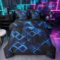 thumbnail image 1 of Castle Fairy Abstract Neon Square 7-Piece Twin Bedding,Minimalism Lit Block Bedding Comforter Set,Blue Black,Reversible, 1 of 7