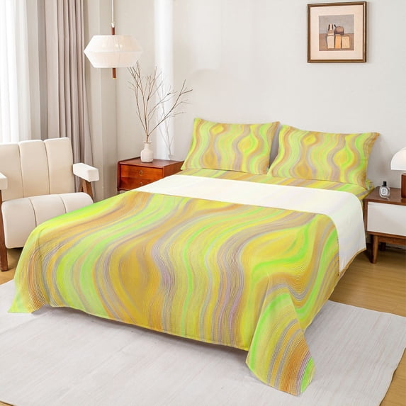 Castle Fairy Abstract Ombre Stripes Bed Sheets,Gradient Geometric Lines King Sheets