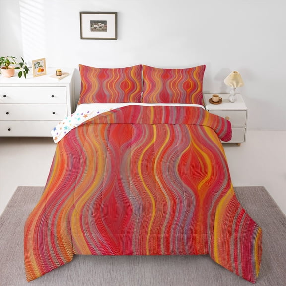 Castle Fairy Abstract Ombre Stripes Twin Comforter Sets,Gradient Lines Bedding Set