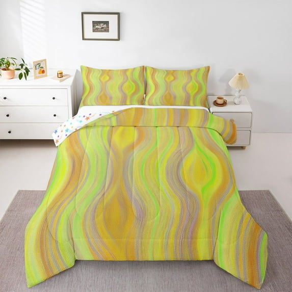 Castle Fairy Abstract Ombre Stripes Twin Comforter Sets,Gradient Lines Bedding Set