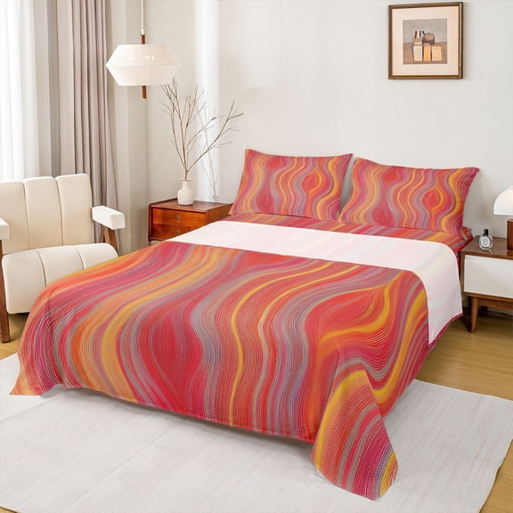 Castle Fairy Abstract Ombre Stripes Twin Sheet Sets,Gradient Geometric Lines Bedding