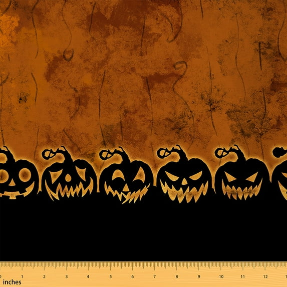 Castle Fairy Abstract Pumpkin Fabric by the Yard 3 Yards,Happy Halloween Sewing Fabric,Rustic Vintage Fabric for Sewing,Luxury Bedroom Decor