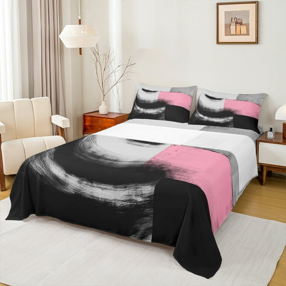 Castle Fairy Abstract Rectangle 3Pcs Twin Sheet Sets for Teens Women Men,Geometric Theme Twin Fitted Sheet,Abstract Minimalist Breathable Flat Sheet,Lightweight Room Decor