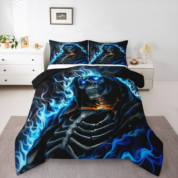 Castle Fairy Abstract Skeleton 2pcs Bedding Comforter Set,Happy Halloween Twin Comforter Sets,Gothic Style Breathable Bedding Set,Breathable Exotic Home Decor,Reversible