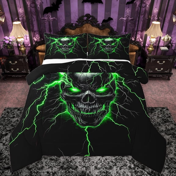 Castle Fairy Abstract Skull Bedding Comforter Set 2pcs for Teens Adults,Gothic Style Twin Comforter Sets Microfiber,Gradient Lightning Breathable Bedding Set,Super Cozy Room Decor,Reversible
