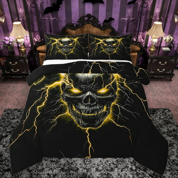 Castle Fairy Abstract Skull Bedding Comforter Set 2pcs for Teens Adults,Gothic Style Twin Comforter Sets Microfiber,Gradient Lightning Breathable Bedding Set,Super Cozy Room Decor,Reversible