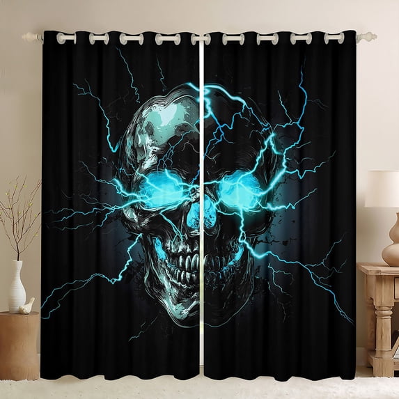 Castle Fairy Abstract Skull Black Out Curtains for Teens Adults,Gothic Style Curtains Pack of 2 (42x63 Each),Gradient Lightning Bedroom Curtains,Super Cozy Room Decor