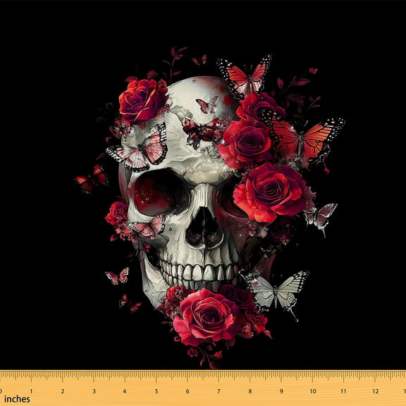 Castle Fairy Abstract Skull Fabric by the Yard 5 Yards for Teens,Gothic Style Fabric for Sewing,Happy Halloween Home Decor Fabric by the Yard,Breathable Home Decor