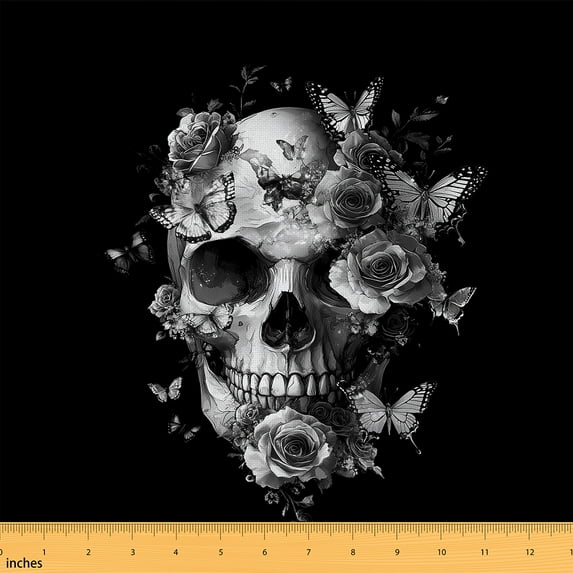 Castle Fairy Abstract Skull Fabric by the Yard 3 Yards for Teens,Gothic Style Sewing Fabric,Happy Halloween Fabric for Sewing,Breathable Home Decor