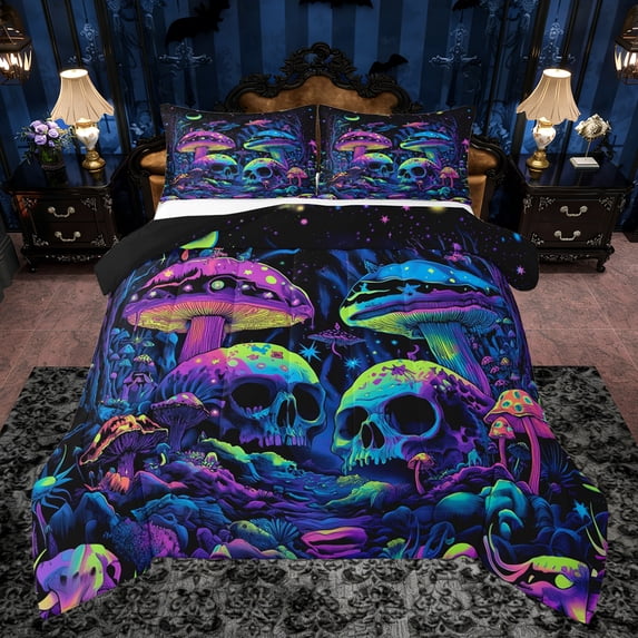 Castle Fairy Abstract Skull Full Size Comforter Sets,Gradient Mushroom Bedding Sets