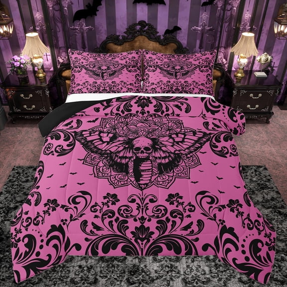 Castle Fairy 2-Piece Twin Size Comforter Set - Skull Moth Gothic Print