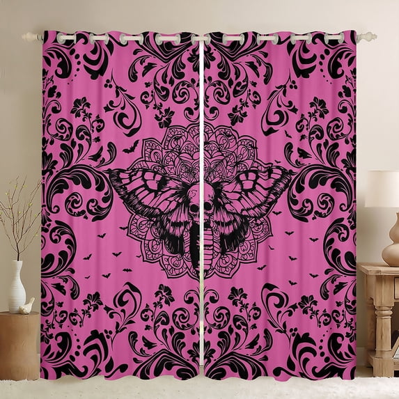 Castle Fairy Abstract Skull Moth Blackout Curtains Set of 2 (52x84 Each) for Children Teens Adults,Gothic Style Window Curtains,Bohemian Damask Curtains and Drapes,Ultra Soft Home Decor