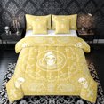 thumbnail image 1 of Castle Fairy Abstract Skull Paisley Queen Bedding 7pcs,Gothic Bohemian Flower Bedding Comforter Set Queen,Mustard White,Reversible, 1 of 7