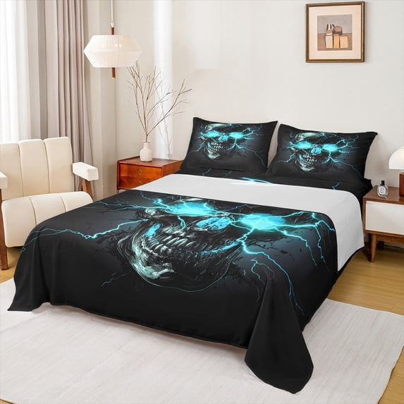 Castle Fairy Abstract Skull Twin Sheet Sets 3pcs for Teens Adults,Gothic Style Twin Fitted Sheet Microfiber,Gradient Lightning Breathable Flat Sheet,Super Cozy Room Decor