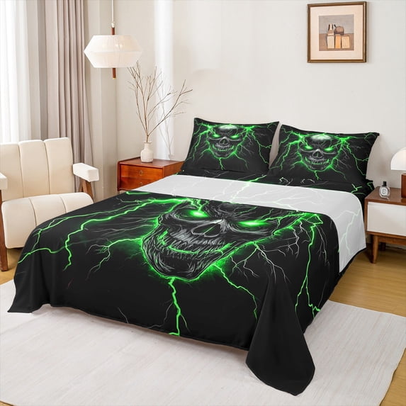 Castle Fairy Abstract Skull Twin Sheet Sets 3pcs for Teens Adults,Gothic Style Twin Fitted Sheet Microfiber,Gradient Lightning Breathable Flat Sheet,Super Cozy Room Decor