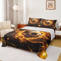 Castle Fairy Abstract Soccer Boy Girl Twin Sheet Sets 3pcs,Sport Gamer Twin Fitted Sheet Microfiber,Black Orange Breathable Flat Sheet,Luxury Bedroom Decor