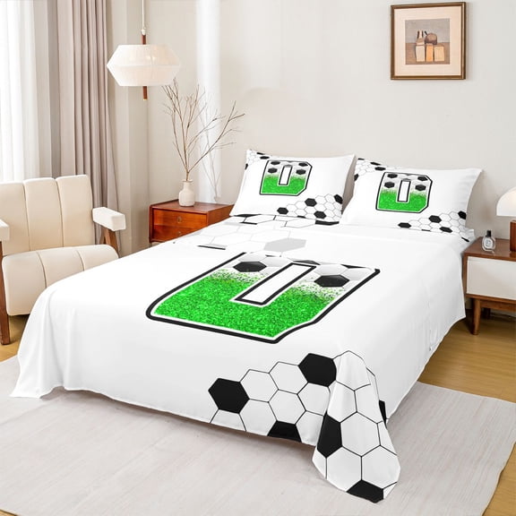 Castle Fairy Abstract Soccer Personalized Initial D Twin Sheet Sets 3pcs for Children Teens Adults,Geometric Hexagon Honeycomb Twin Fitted Sheet Microfiber,Bling Gradient Green Glitter Flat Sheet
