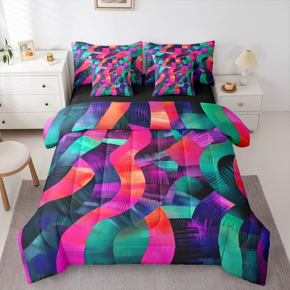 Castle Fairy Abstract Spiral Bedding Comforter Set,Gradient Geometric Queen Bedding Sets