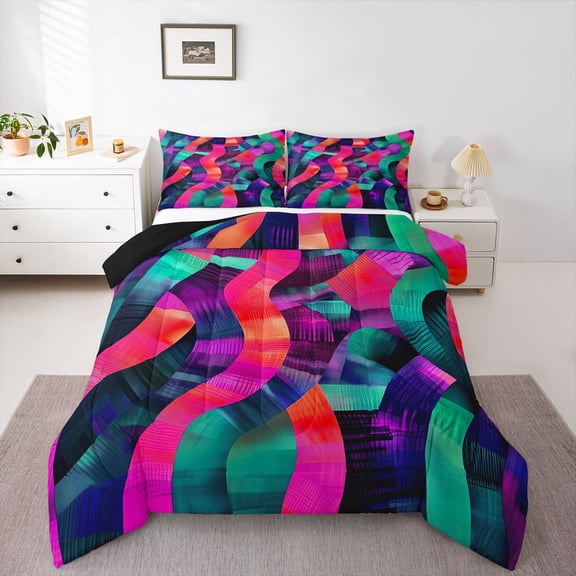 Castle Fairy Abstract Spiral Stripes Twin Comforter Sets,Gradient Lines Bedding Set