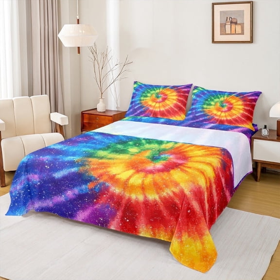 Castle Fairy Abstract Splash 4 Pieces Queen Sheet Sets,Tie Dye Ultra Soft Flat Sheet,Colorful Swirl Queen Fitted Sheet,Microfiber Teenager Bedroom Decor