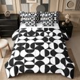 thumbnail image 1 of Castle Fairy Abstract Split Circle 7-Piece Twin Bedding,Retro Curved Bedding Comforter Set,Black White,Reversible, 1 of 7