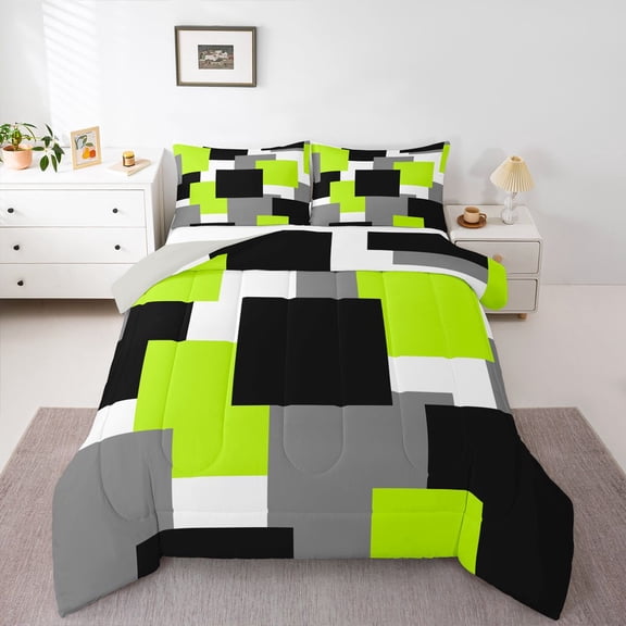 Castle Fairy Abstract Square Full Size Comforter Sets,Black Grey Green Bedding Sets