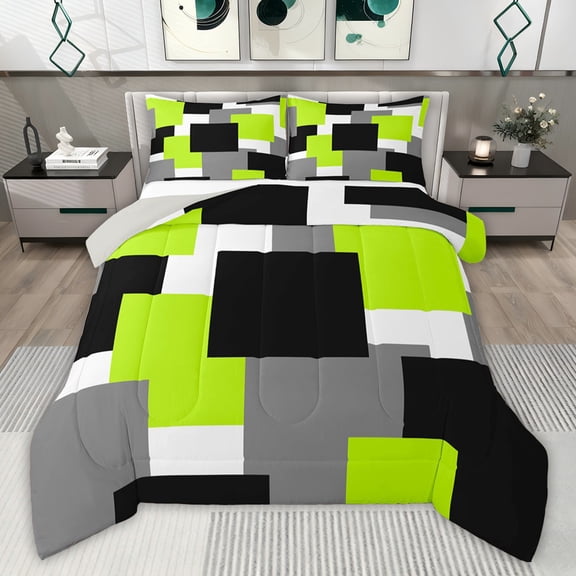 Castle Fairy Abstract Square Queen Comforter Set,Black Grey Green Bedding Comforter Set