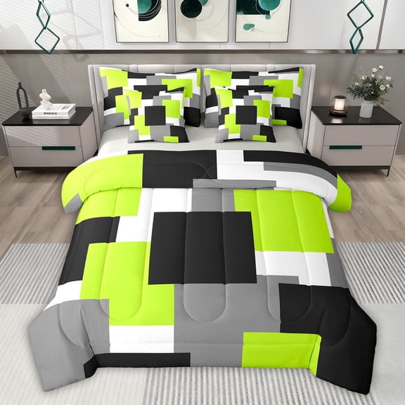 Castle Fairy Abstract Square Twin Bedding Sets,Black Grey Green Bedding Comforter Set