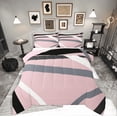 thumbnail image 1 of Castle Fairy Abstract Stripes 3-Piece Full Size Comforter Sets,Pink Grey Bedding Comforter Set,Geometric Theme Lightweight Bedding Sets,Breathable Geometric Home Decor,Reversible, 1 of 8