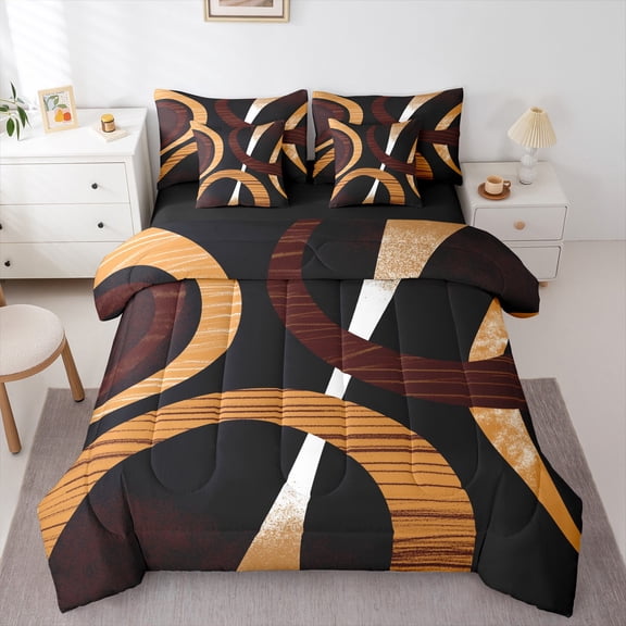 Castle Fairy Abstract Stripes Boy Girl Bedding Comforter Set 7 Pieces,Vintage Aesthetic Full Bedding Set Lightweight,Minimalist Mid Century Fitted Sheet Flat Sheet,Luxury Bedroom Decor,Reversible