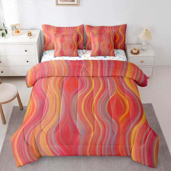 Castle Fairy Abstract Stripes Twin Bedding Sets,Gradient Geometric Bedding Comforter Set