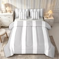 thumbnail image 1 of Castle Fairy Abstract Thin Vertical Stripe King Bedding 7pcs,Geometric Wide Band King Bed in a Bag,Gray White,Reversible, 1 of 7