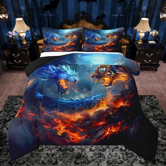 Castle Fairy Abstract Tiger Dragon Queen Comforter Set,Gothic Style Bedding Comforter Set