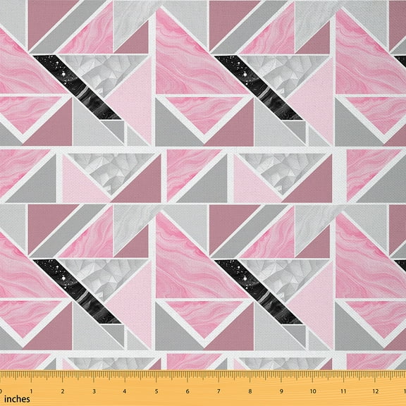 Castle Fairy Abstract Triangle Fabric by the Yard 3 Yards,Pink Grey Sewing Fabric,Gradient Geometric Fabric for Sewing,Breathable Home Decor